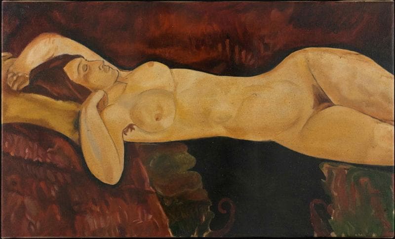 モディリアーニ　油彩　肉筆　『横たわる裸婦』サイン　鑑定書　M8　額無　b880