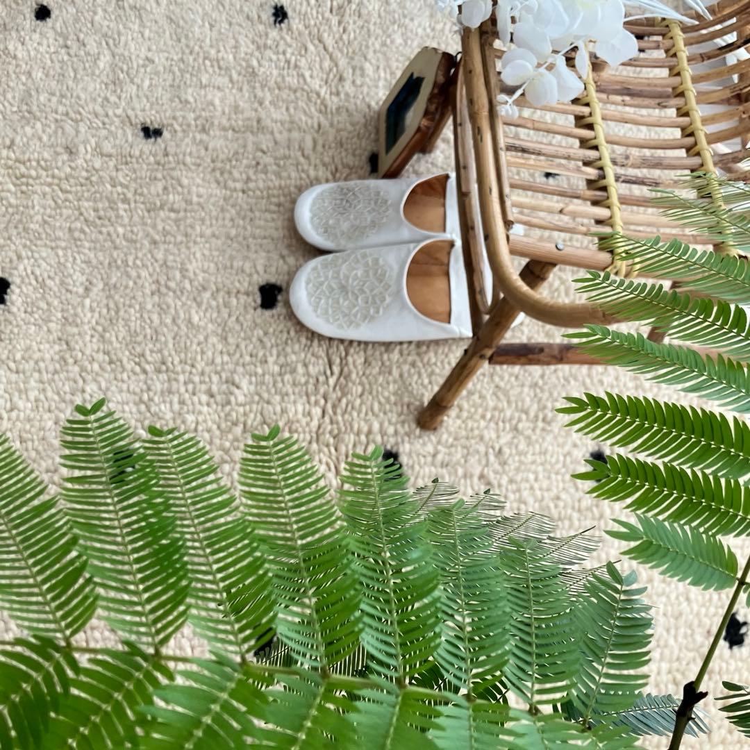 ドット90×142 オフホワイト　ブラック　モロッコラグ　トルコヴィンテージラグ