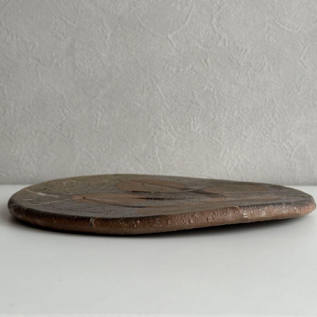 堀江英城 備前 皿 タタキ皿 牡丹餅 緋襷 共箱