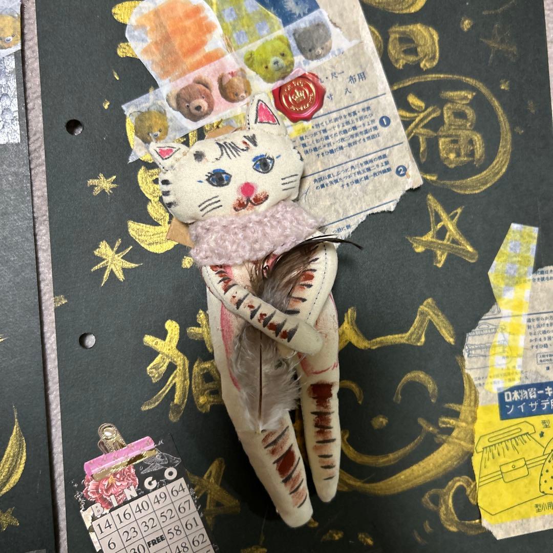 艶猫旅｜黒×金 作品ジャンクジャーナル5枚セット猫足跡merci紙ものコラージュ