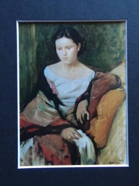 小磯　良平、腰かける婦人、希少な画集より、新品高級額装付、状態良好