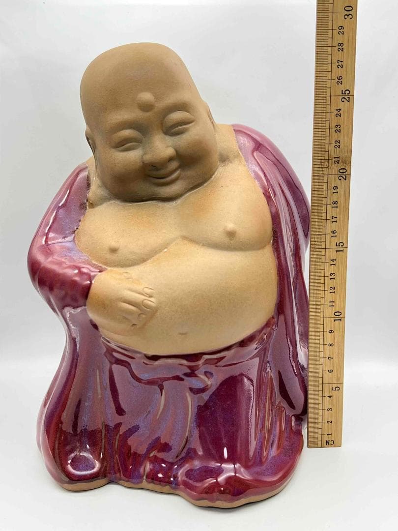 清时代 鈞窯　紫紅釉弥勒菩薩　窯変釉　辰砂　唐物　古賞物(B-31)