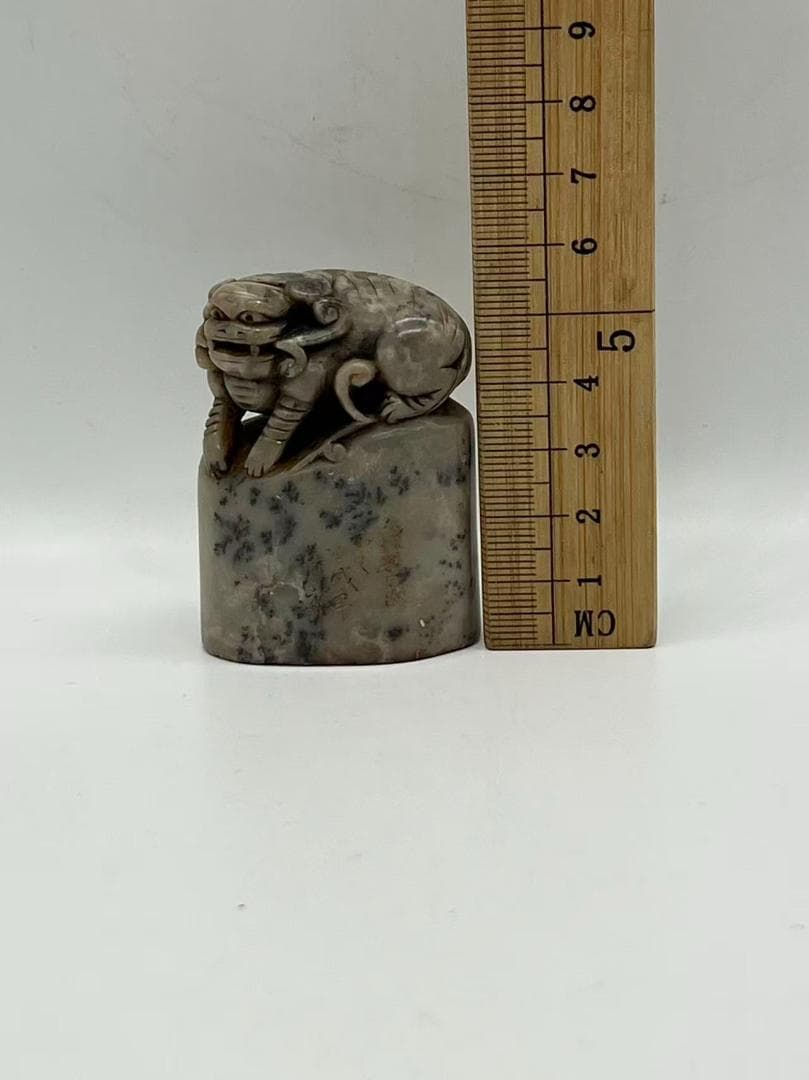 清時代 寿山石印 神獸鈕 巴林石印 印文【墨香龍神】 篆刻印鑑 (F-242)