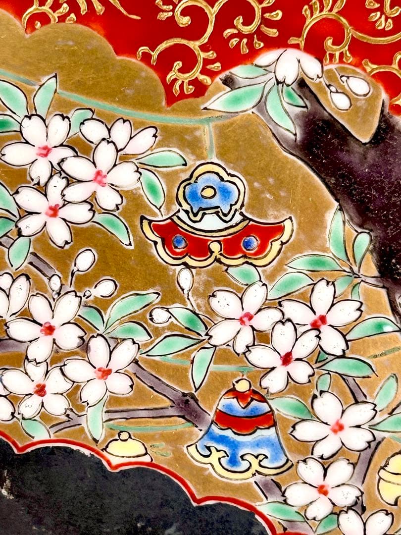 稀少 明治九谷の第一人者 松本佐平 松雲堂 五彩手流水草花文大皿 九谷焼