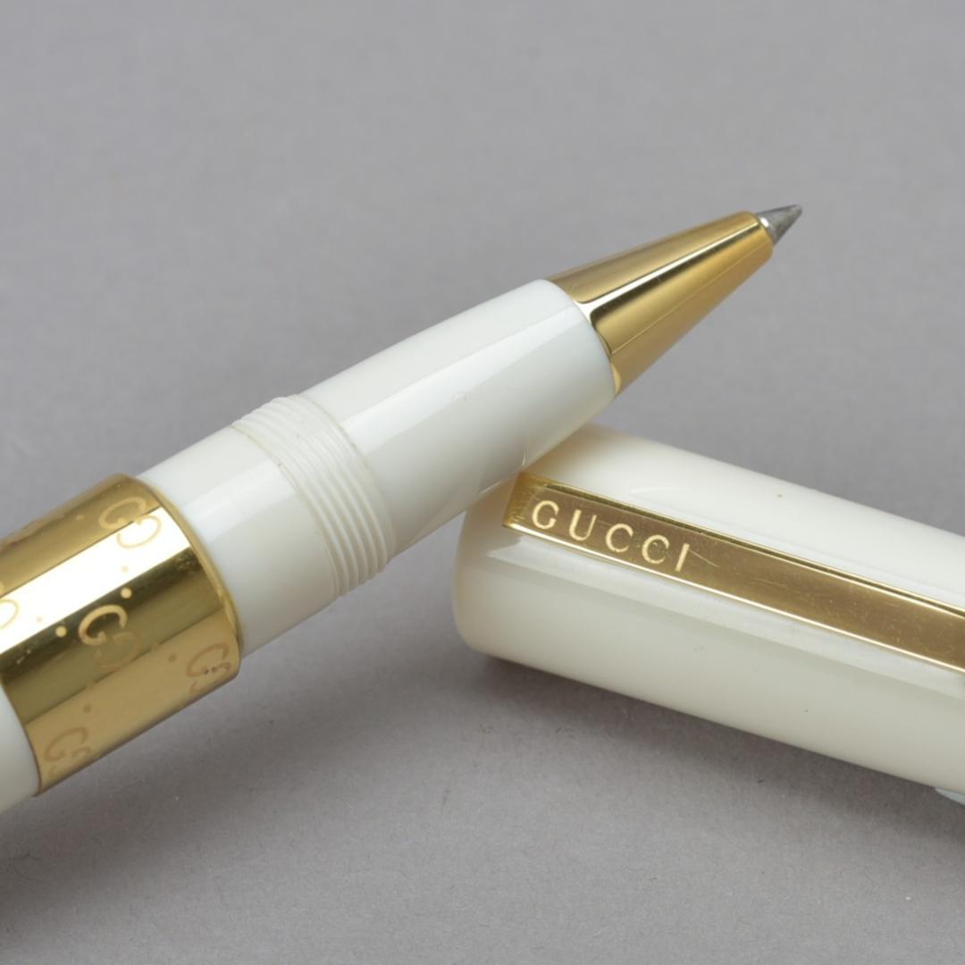 美品 グッチ GUCCI ボールペン GG ホワイト ゴールド キャップ式 文具