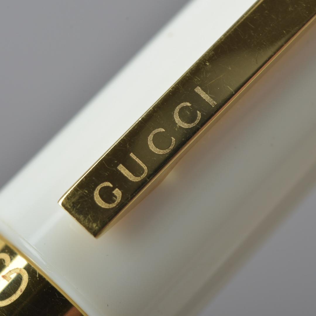 美品 グッチ GUCCI ボールペン GG ホワイト ゴールド キャップ式 文具