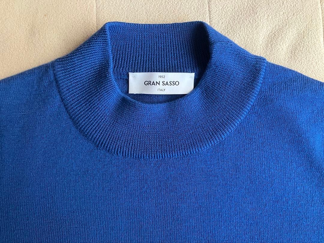 GRAN SASSO 12Gウールソリッドモックネックニット ブルー 48