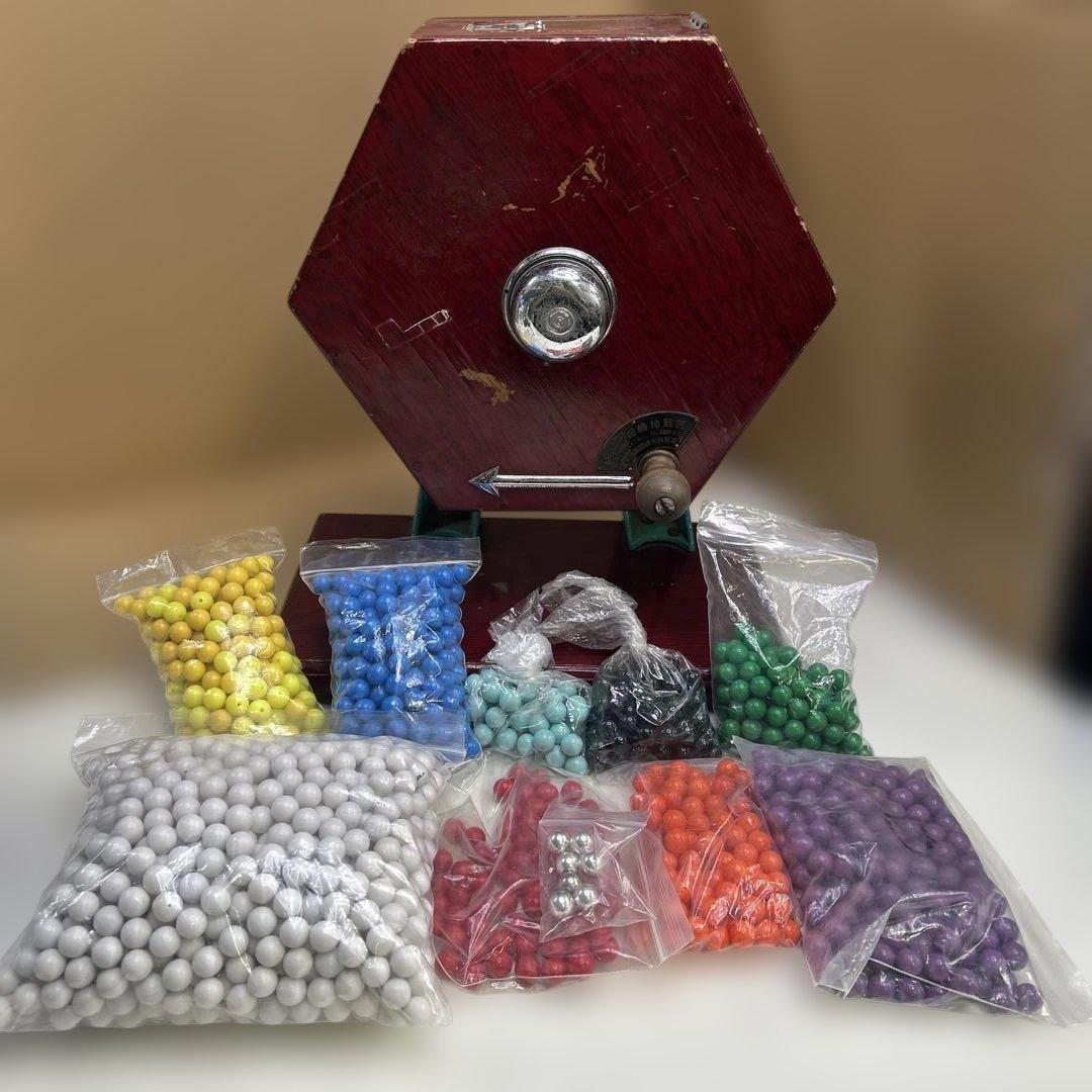 ESP6337②東京抽籤器研究所★新井式回転抽選器 ガラガラ 玉付き 昭和レトロ