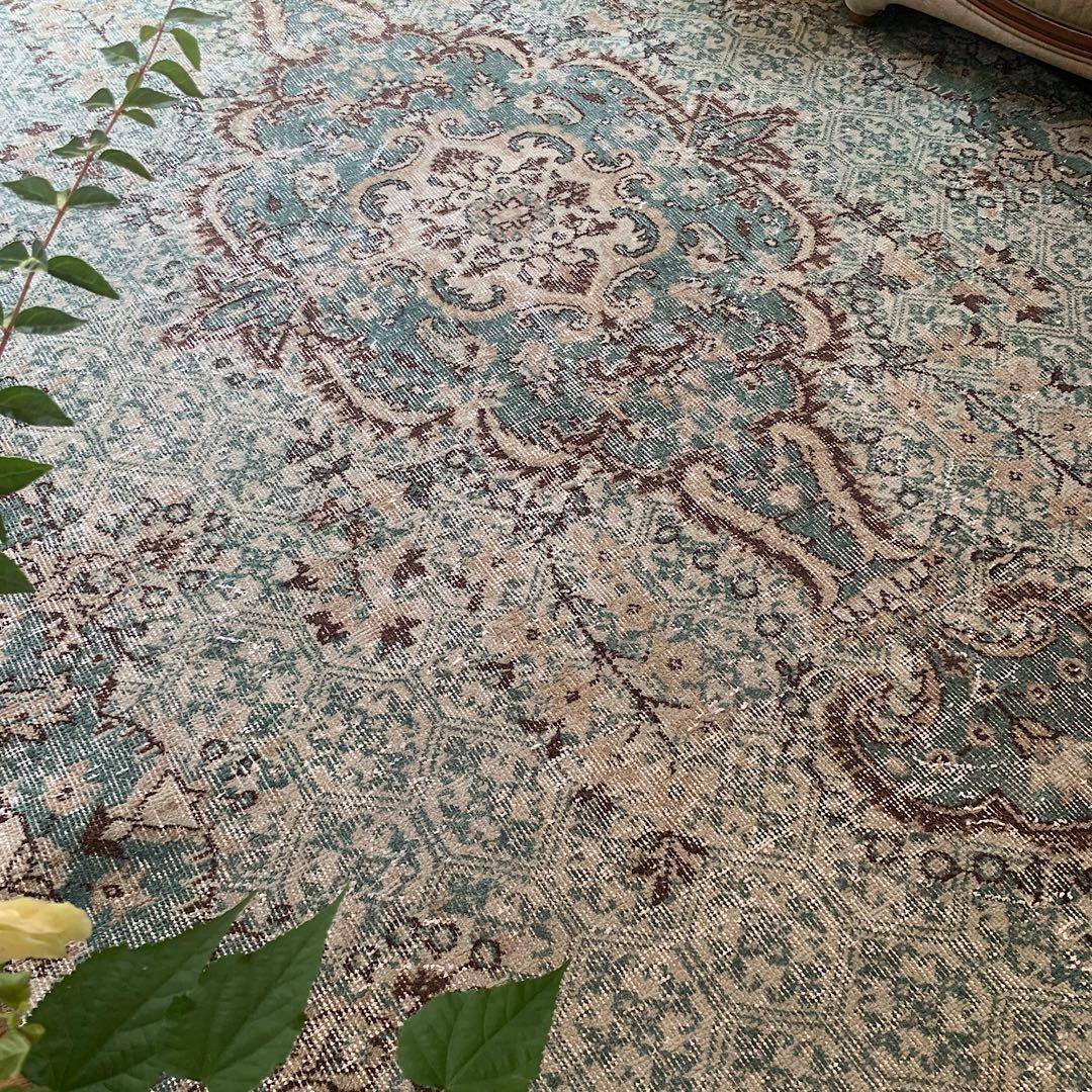 超大判　269×150宝石メダリオン　ピーコックグリーン　トルコヴィンテージラグ