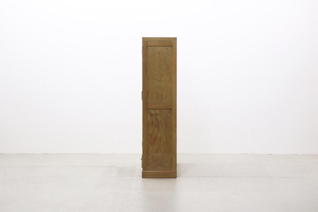 レトロ 無垢材 本箱 食器棚 書庫 戸棚 モールガラス キャビネット 水屋箪笥