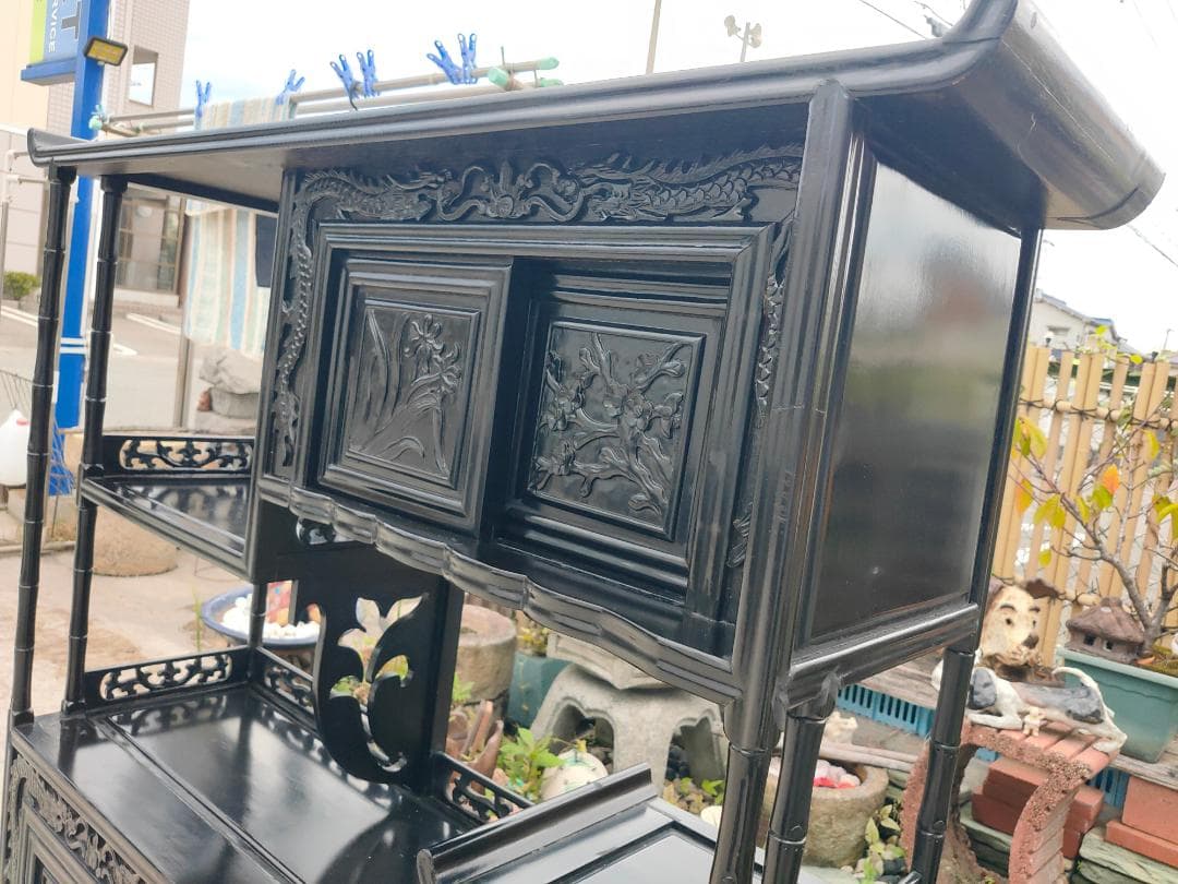 (送料設置込み) 高級茶棚☆飾り棚 ☆茶箪笥☆唐木☆収納棚☆透かし彫り☆無垢