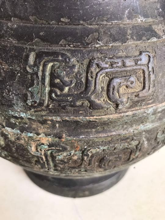 古董，藏友旧藏寄売，青銅製，「商獸面紋提梁器」祭祀品，附葬品，文房置物，賞物。