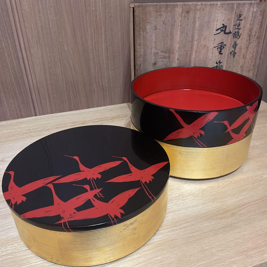 平安堂　山田平安堂　光悦鶴　蒔絵　丸重箱