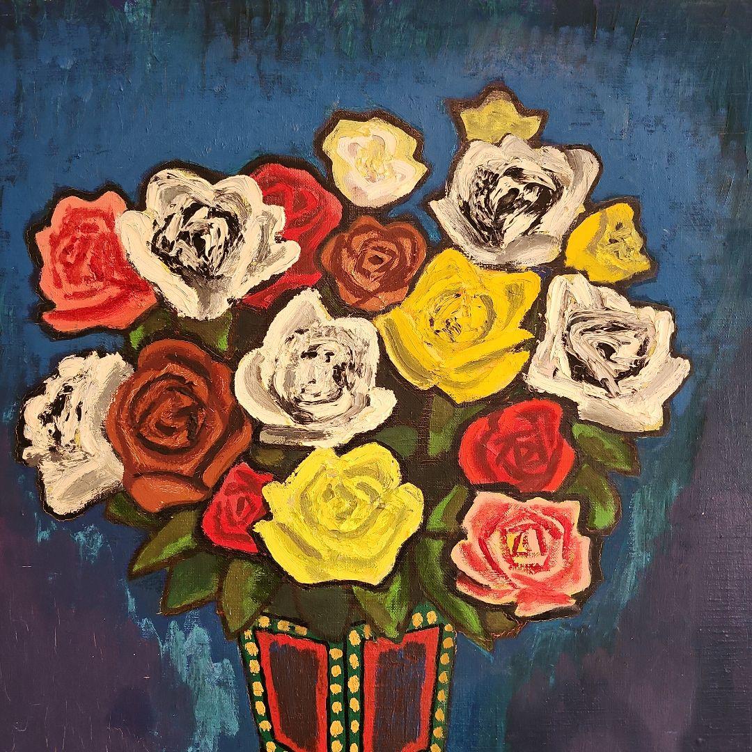 田渕眞兒　油絵　油彩　薔薇シリーズ　花　No.3