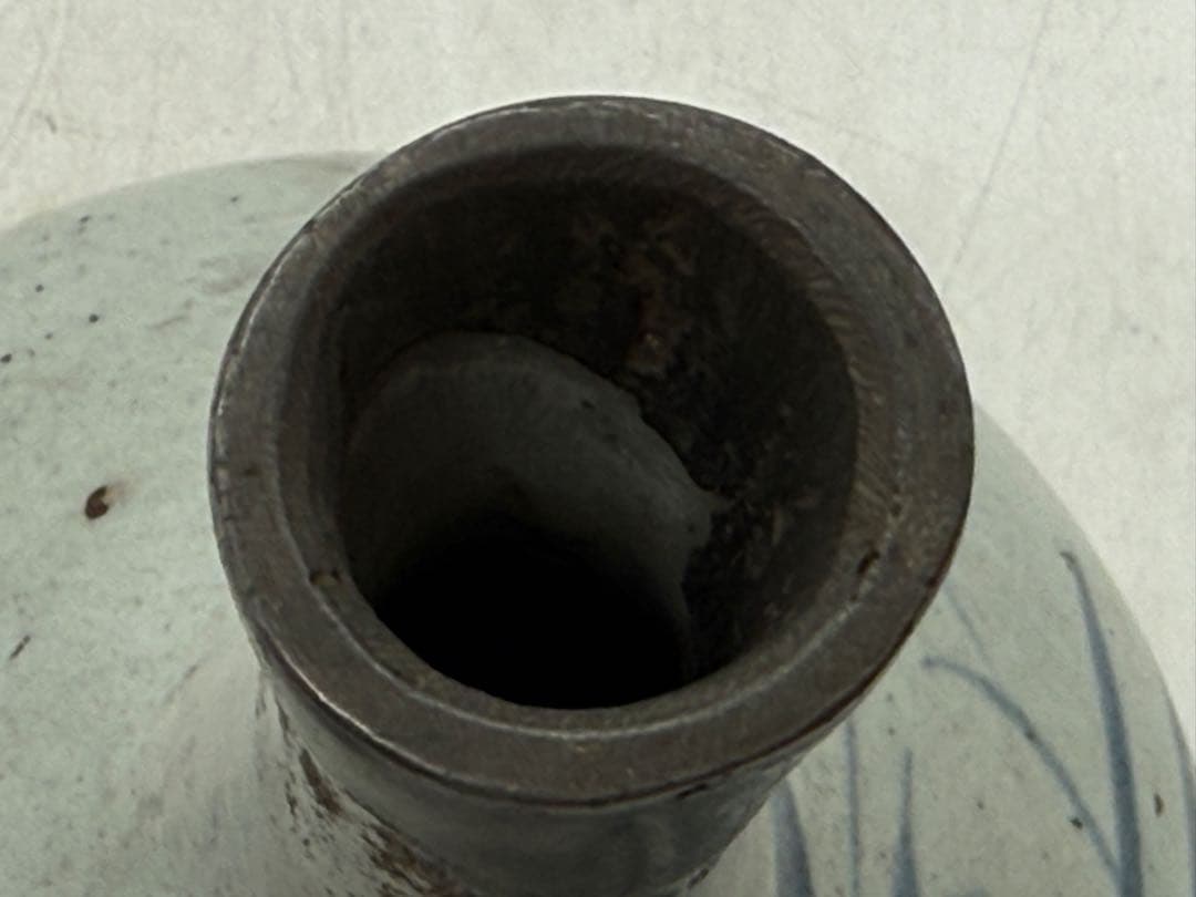 古伊万里　染付　鶴首瓶　染付草花紋　送料込み260202