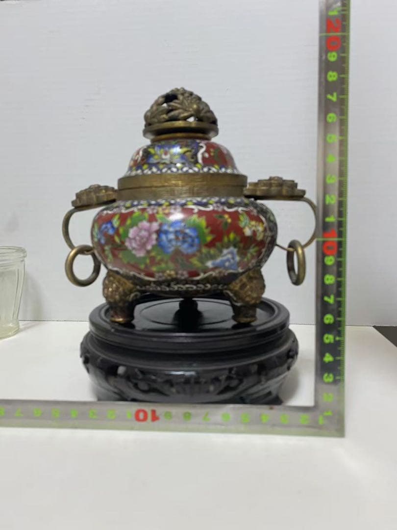 景泰藍 銅胎掐絲琺瑯彩牡丹紋香爐 香道具 骨董品