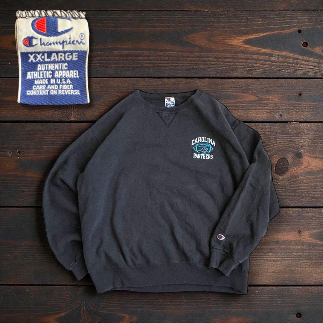 90‘sUSA製　チャンピオンスウェットNFLパンサーズ　前Vガゼット　ネイビー