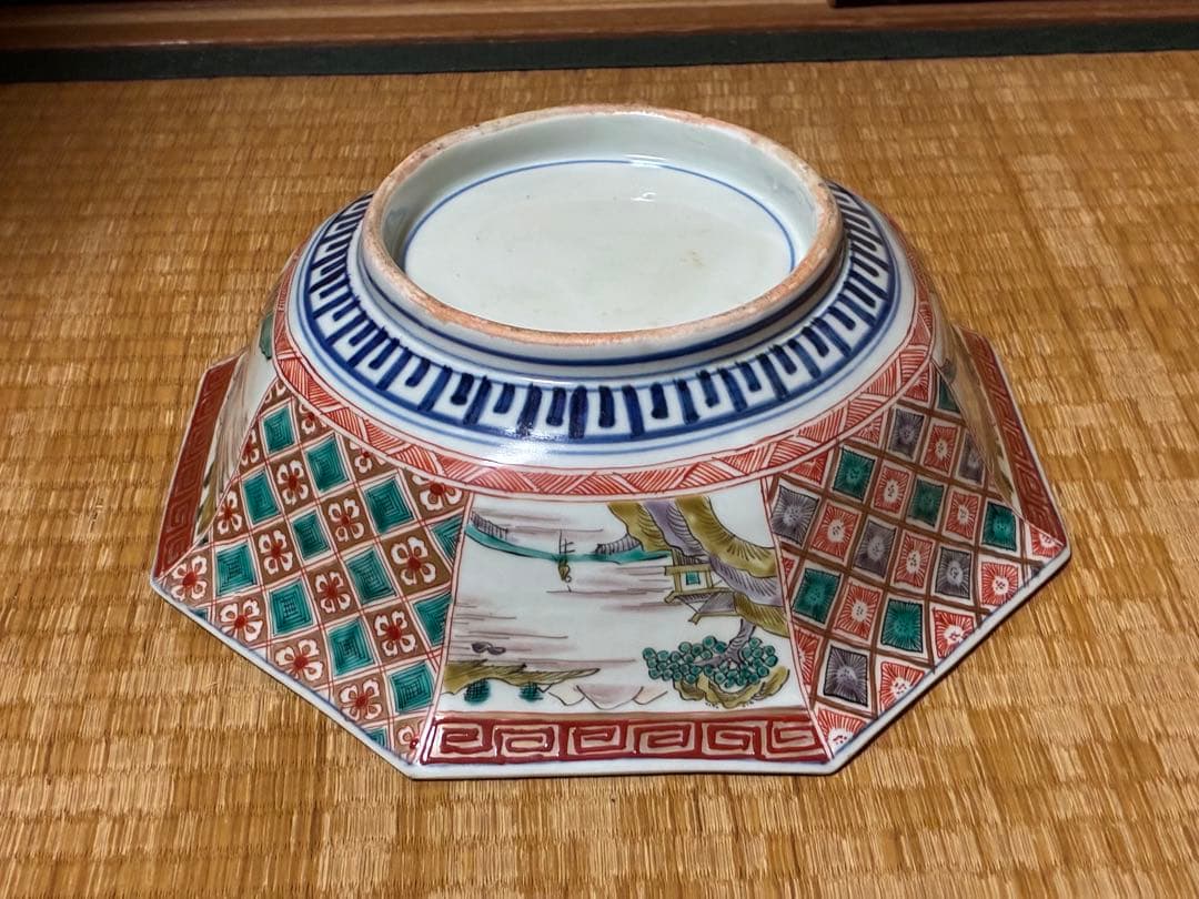 古伊万里 色絵 金彩 風景紋 八角鉢 盛鉢 時代物