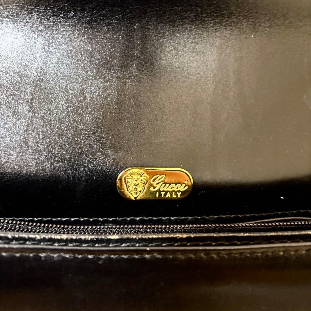 希少 美品✨オールドグッチ　ハンドバッグ　インターロッキング　レザー　ブラック