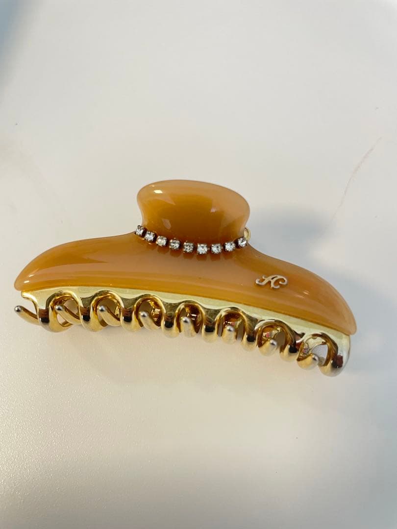 ベージュ クリスタル装飾 ヘアクリップ