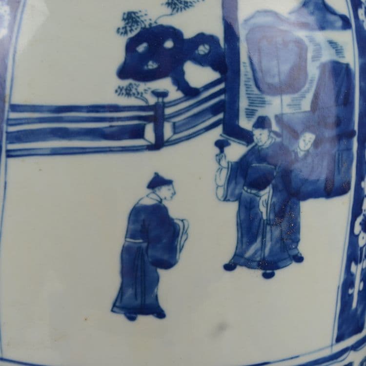 大清康熙青花窓人物紋花瓶 景徳鎮 陶磁器 装飾品 現代工芸品 美術品 置物