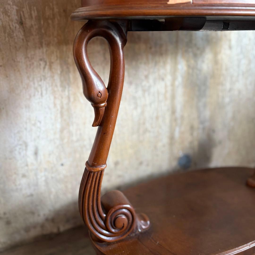 英国　白鳥モチーフ　オーバルコンソール　ウォルナット