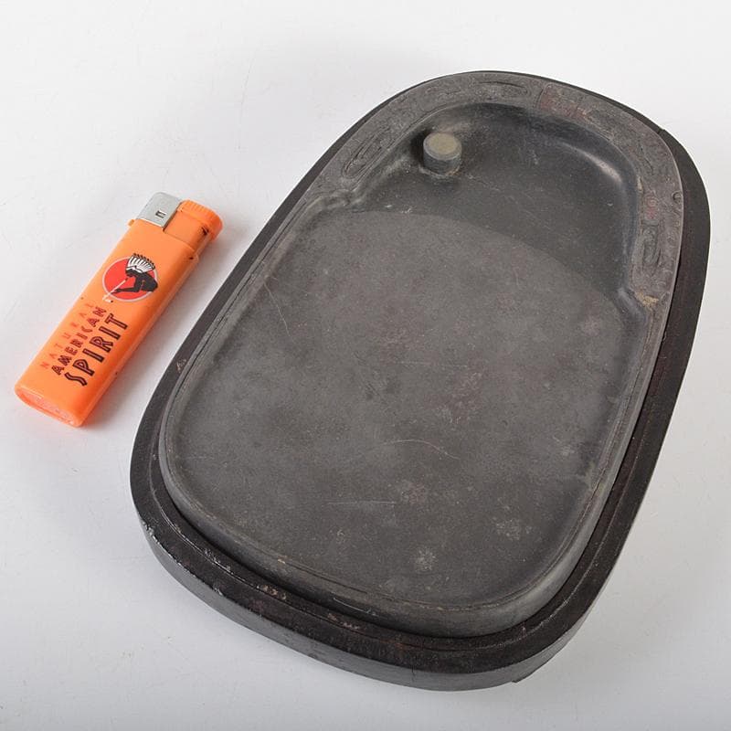 中国　書道具　神獣刻　端渓硯　唐木箱付　V　R7062