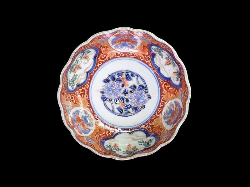 古伊万里　色絵 窓絵　藤に蝶　菊の図　膾皿　５客　C202AS-CWv