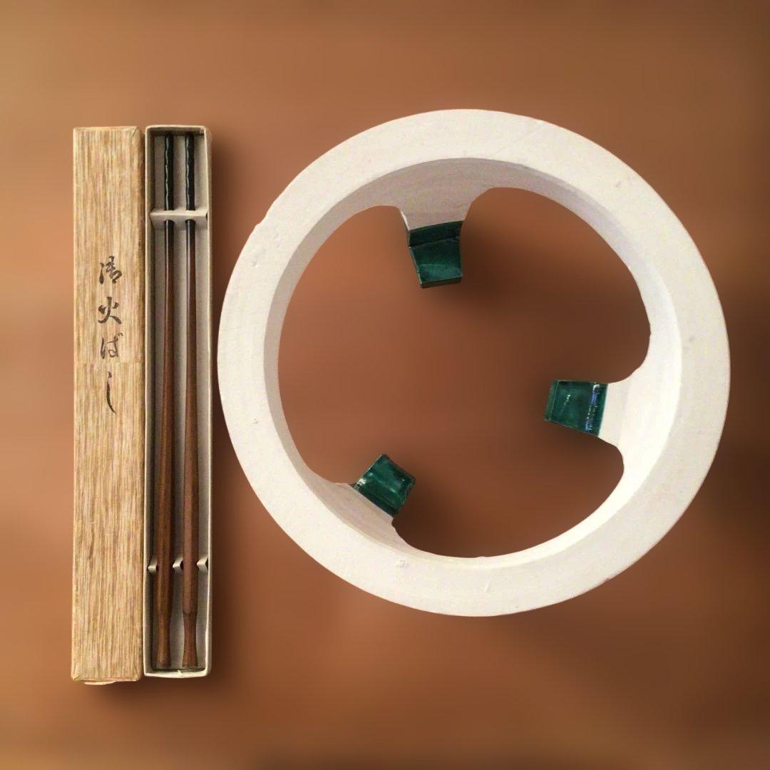 アンティーク　輪島塗り　火鉢　大型　五徳と火箸　木箱付き