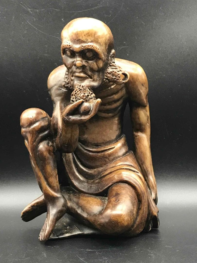 旧家蔵出し中国骨董　明時代　寿山石彫　達磨　雪山大士　時代物(C-12)