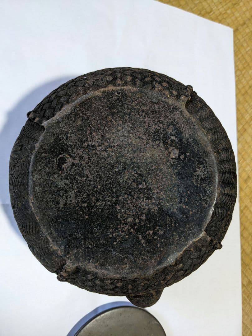 ♦希少！祥雲堂造 竹籠編み目紋鉄瓶 自在摘み銅蓋 アンティーク骨董品コレクション