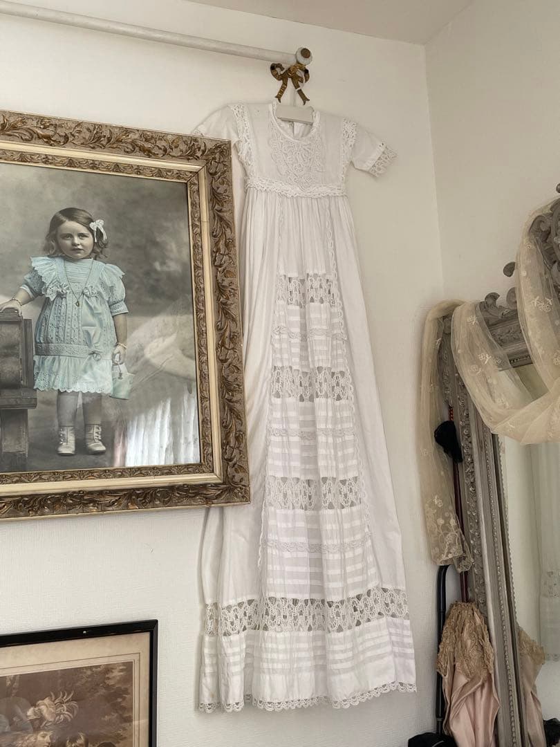 ˚✧₊⁎ 手編みレースのアンティークベビードレス⁎⁺˳✧༚ フランスアンティーク