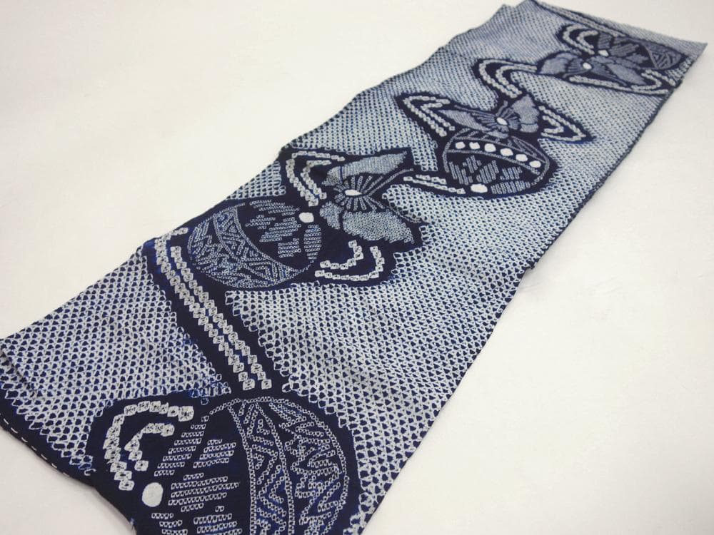 新品 有松絞り 浴衣 湯通し済 反物 藍色 蝶 手毬■N70820-2
