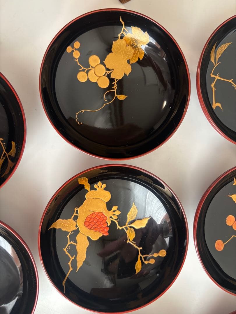 時代漆器　京都　蒔絵師　長野横笛　吸物椀　絵替　9客　共箱