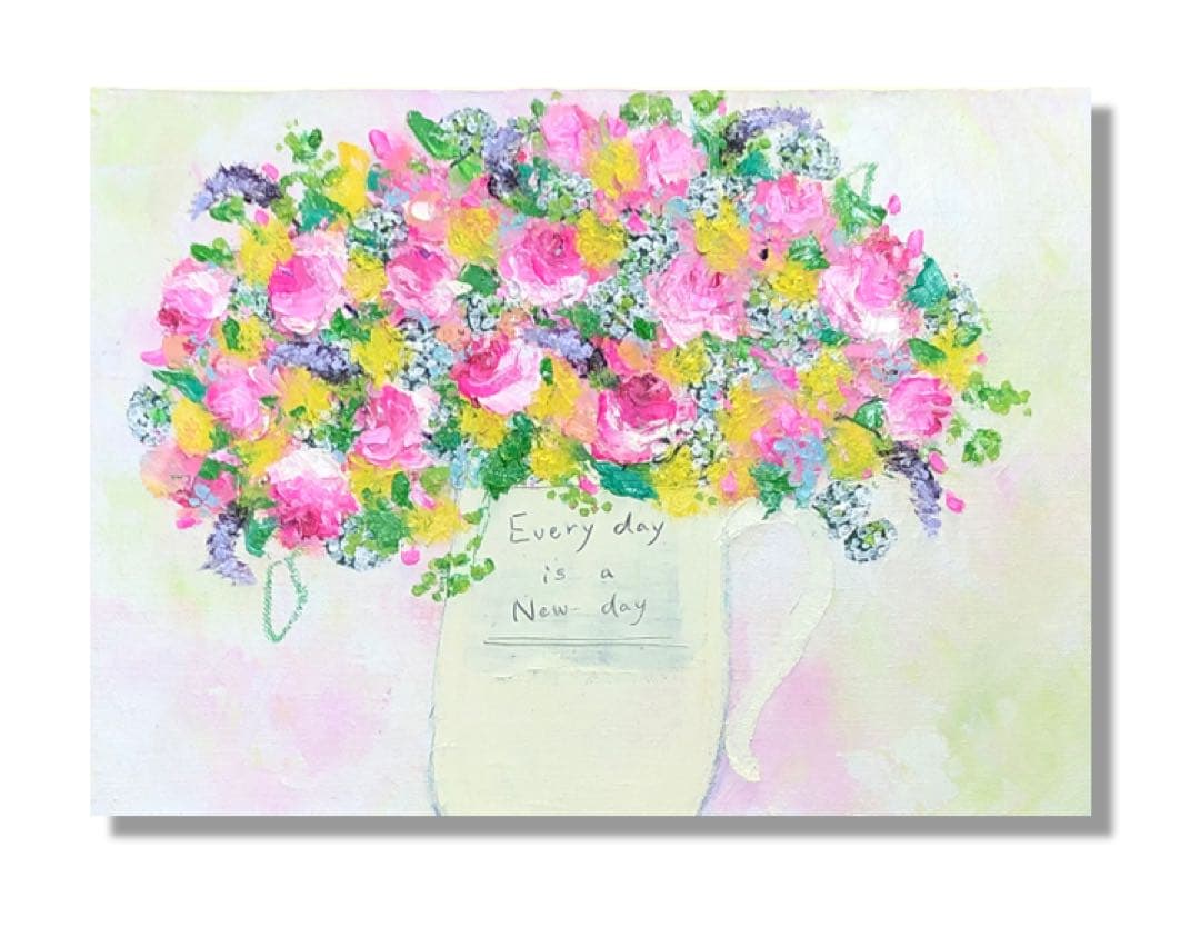 油絵　原画　一点物　春　花　バラ　ピンク　アート　インテリア　プレゼント　F4