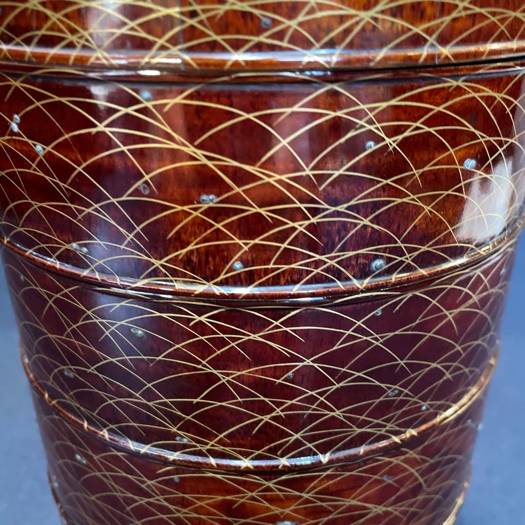 時代物「秋草に露 蒔絵」の『丸型重箱』仕覆・共箱付※美品　重箱　野弁当箱　漆器