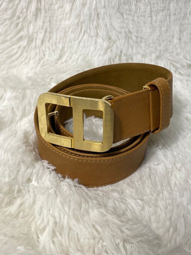 希少　Christian Dior ベルト 本革 キャメル ゴールドバックル