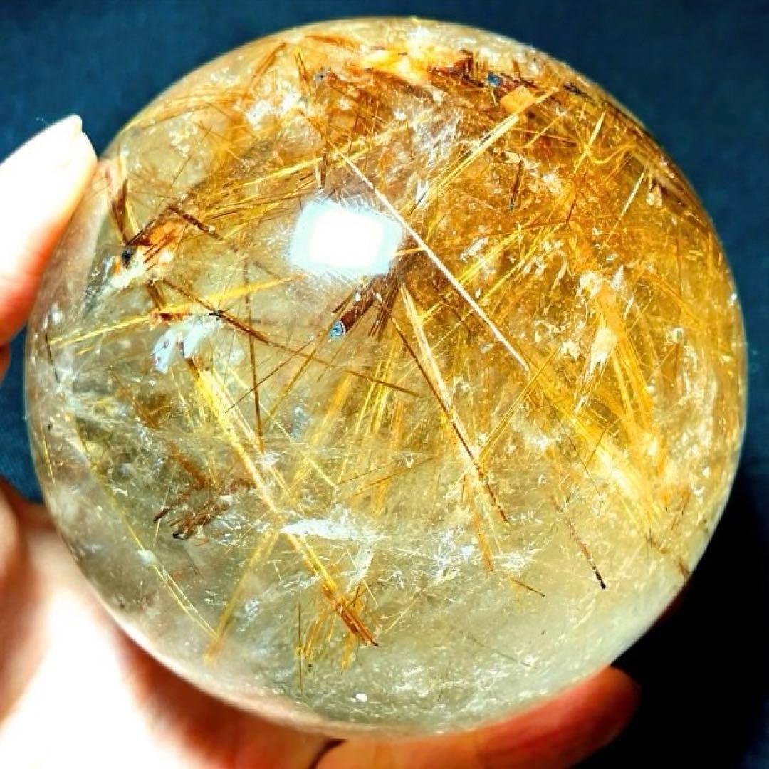 超絶綺麗✨超特大　95mm ゴールドルチルクォーツ　丸玉スフィア　金針水晶