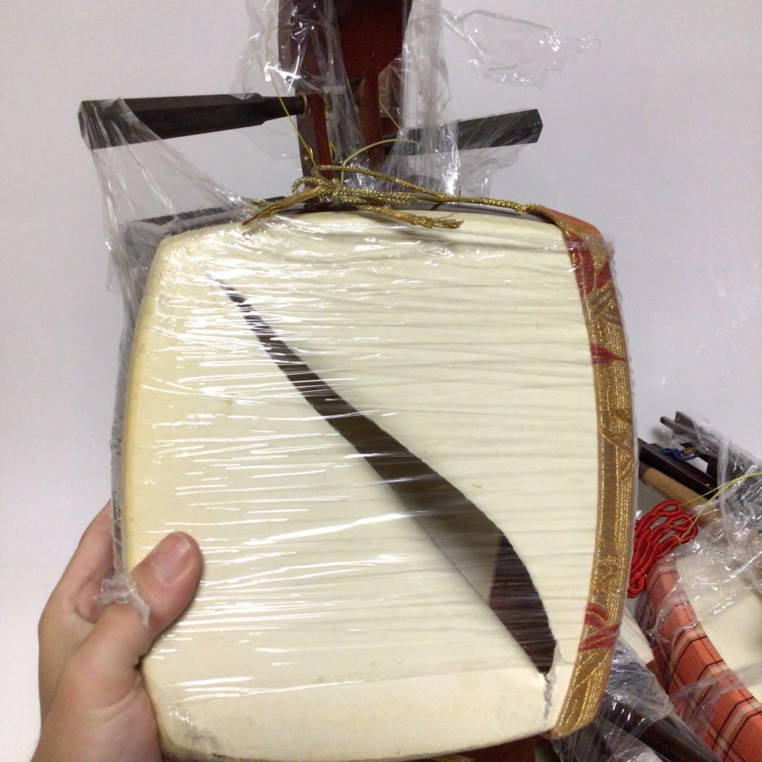 三味線 セット　紫色 布製 付属品付き　名有り　レトロ　hujimoto 35