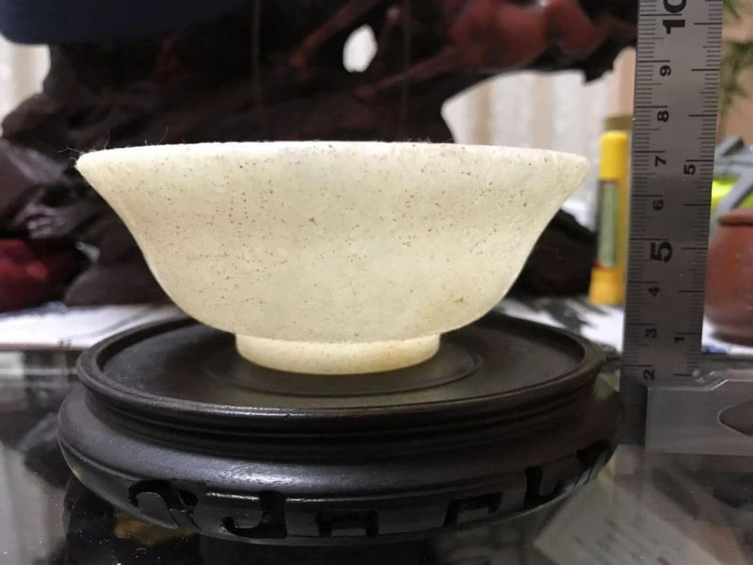 漢白玉茶碗 乾隆年制銘あり 台座付