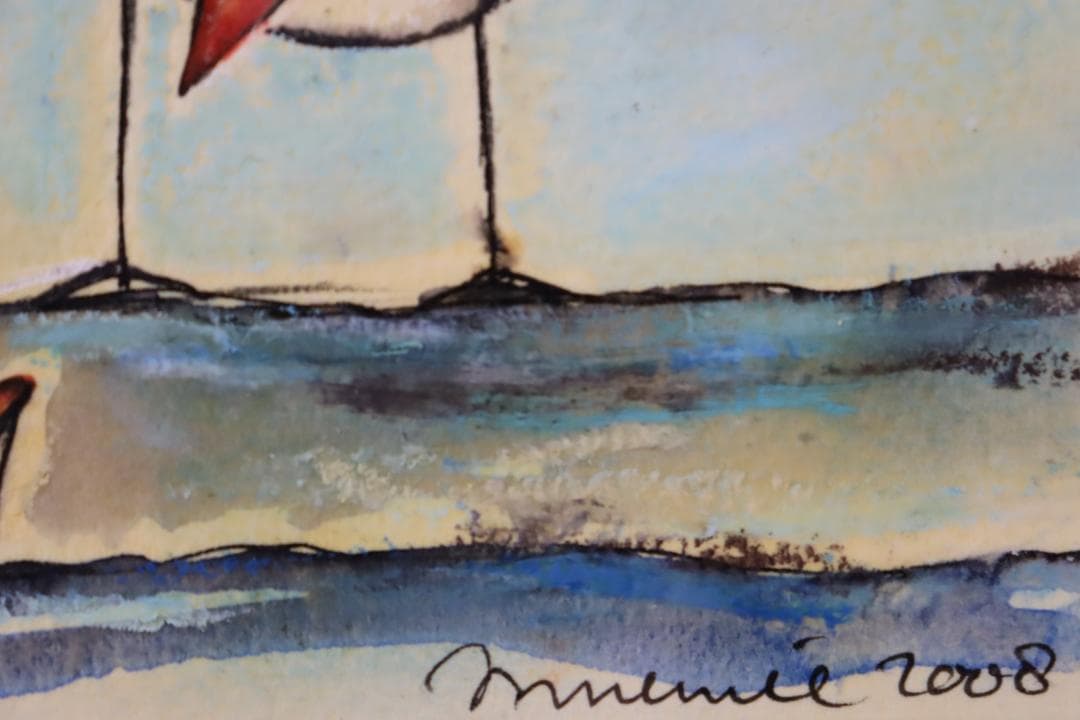 真作保証 ハンス・イヌメ 希少肉筆 板に水彩 額装 作品集・ポストカード付