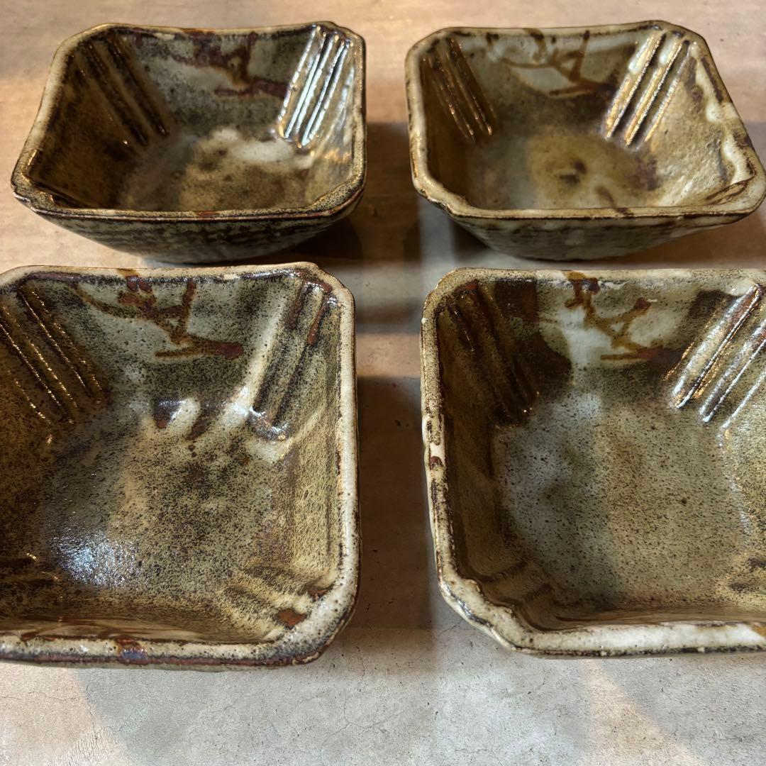 益子焼　人間国宝　浜田庄司　濱田庄司　地釉鐡絵黍紋向付4客