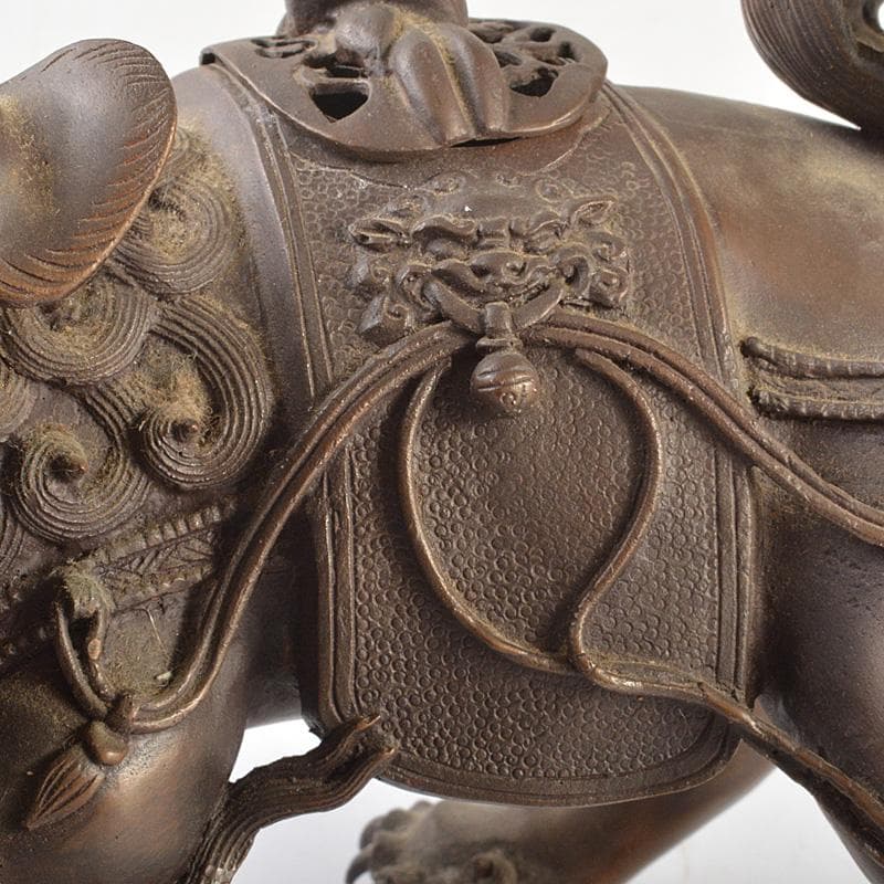 中国　古銅宣徳銅　玉乗り獅子　香炉　置物　Y　R7427
