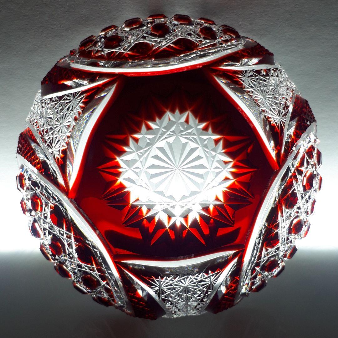 薩摩切子　門脇健二 作品　色被せガラス　　　八角籠目紋様 鉢　【希少レア作品】