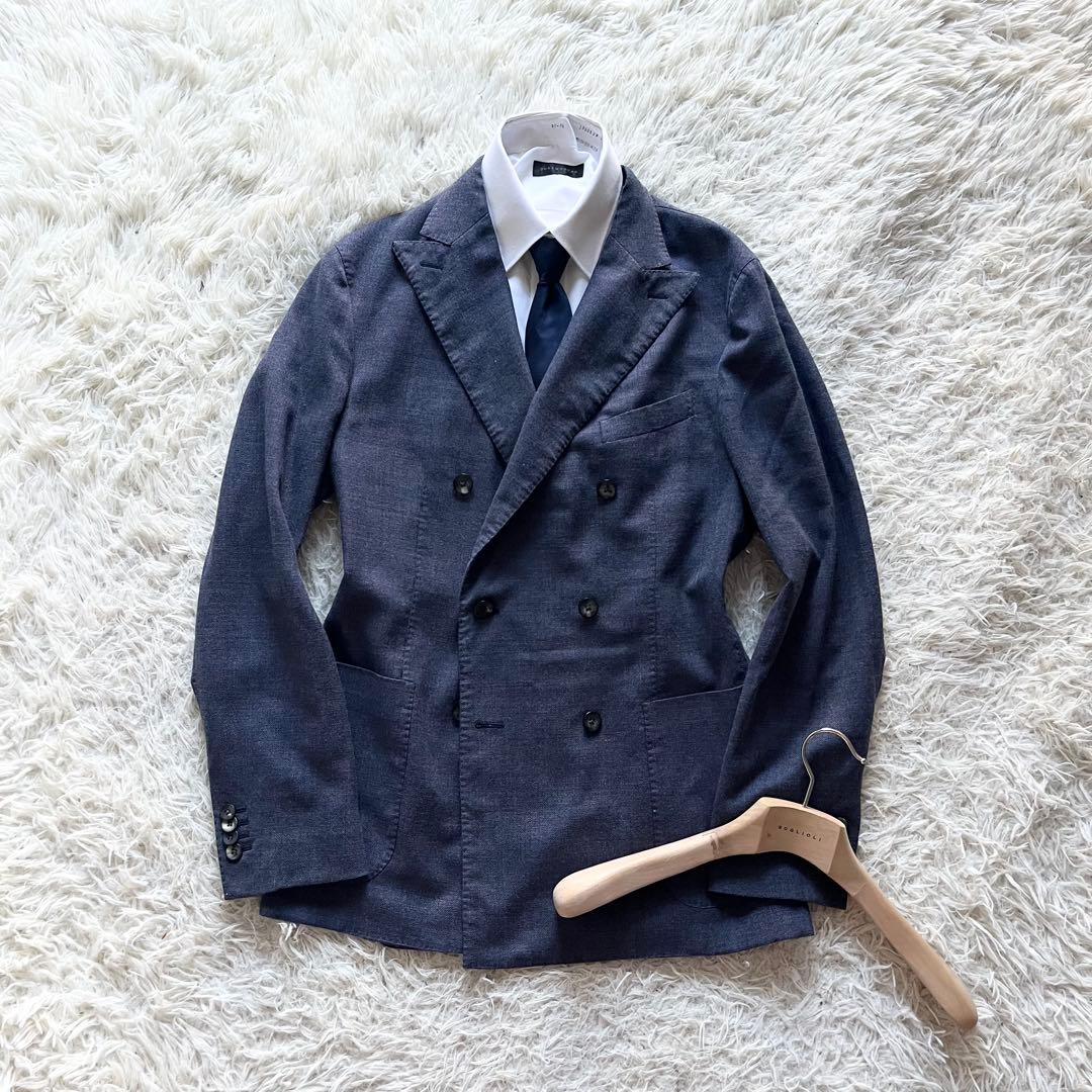 <極美品>BOGLIOLI 新ロゴ ブルー ウール ダブルジャケット サイズ50