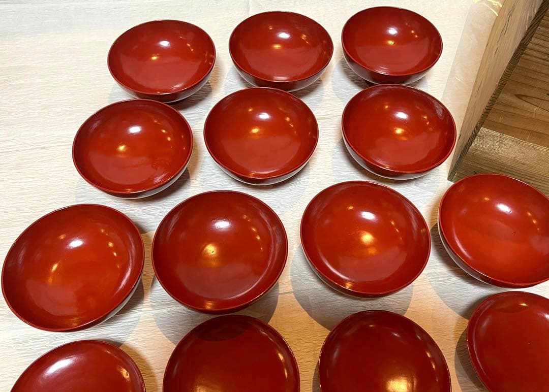 時代物 漆器 本珠 吸物椀 蓋付き 10客セット 木箱付 アンティーク171