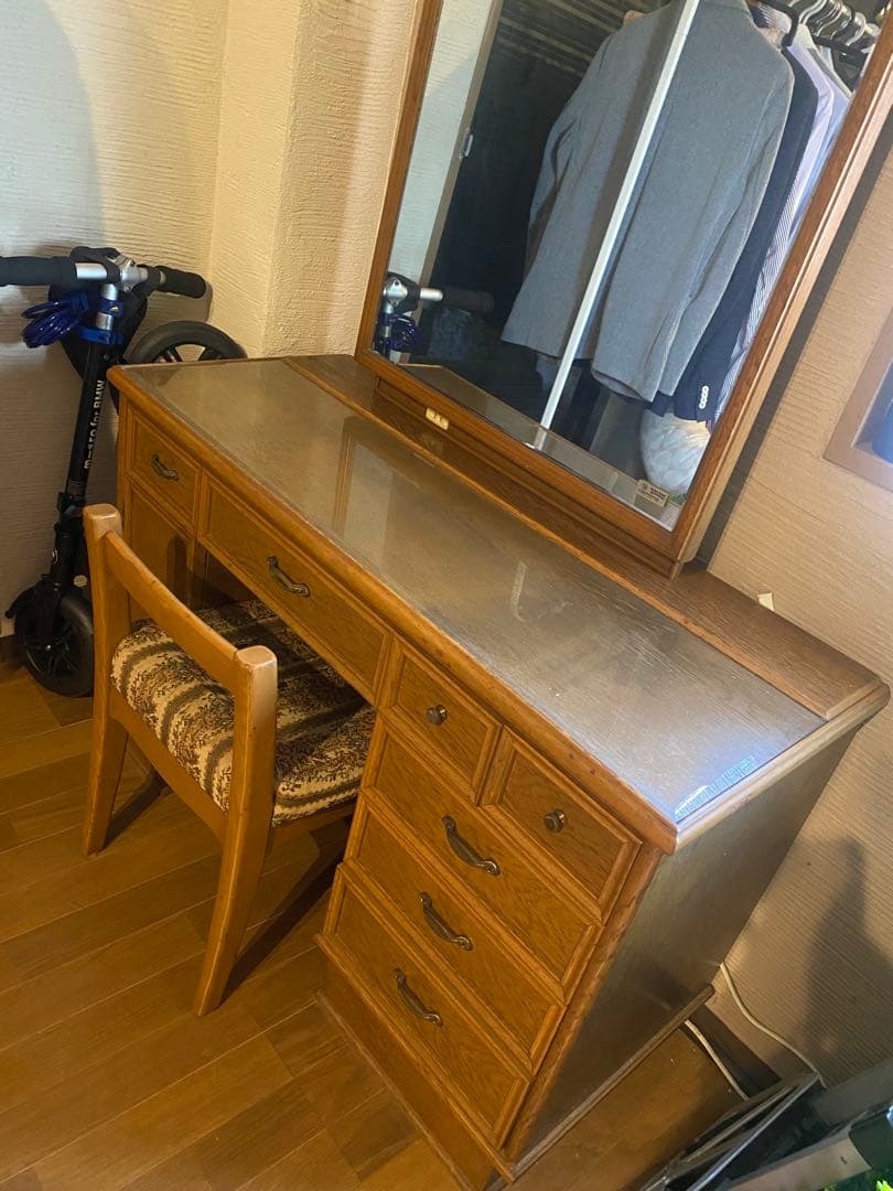 村上開明堂　木製ドレッサー(スツール付き)　鏡台　メイク台　化粧台　化粧机