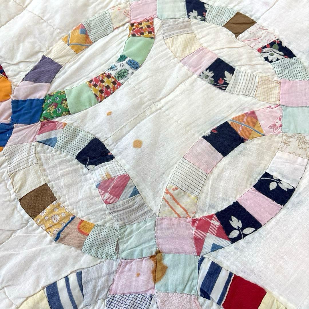 【稀少】アメリカンアンティークキルト⭐︎ダブルウエディング　 約190×208cm