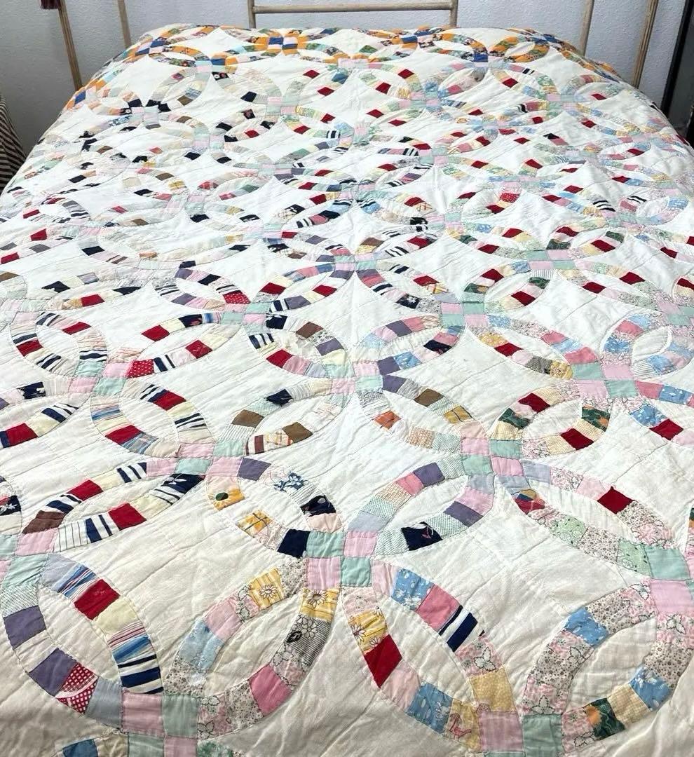 【稀少】アメリカンアンティークキルト⭐︎ダブルウエディング　 約190×208cm