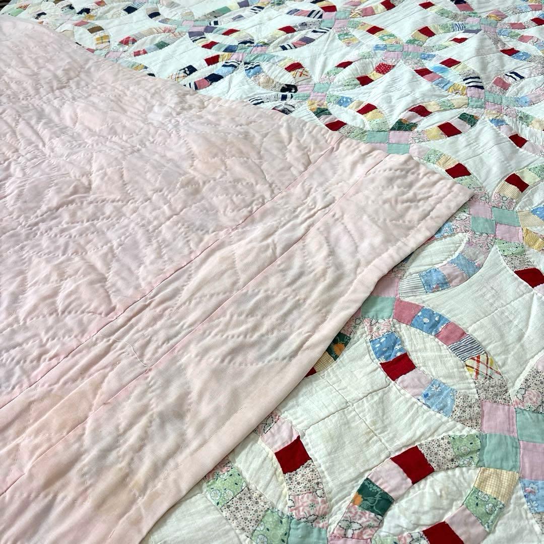 【稀少】アメリカンアンティークキルト⭐︎ダブルウエディング　 約190×208cm